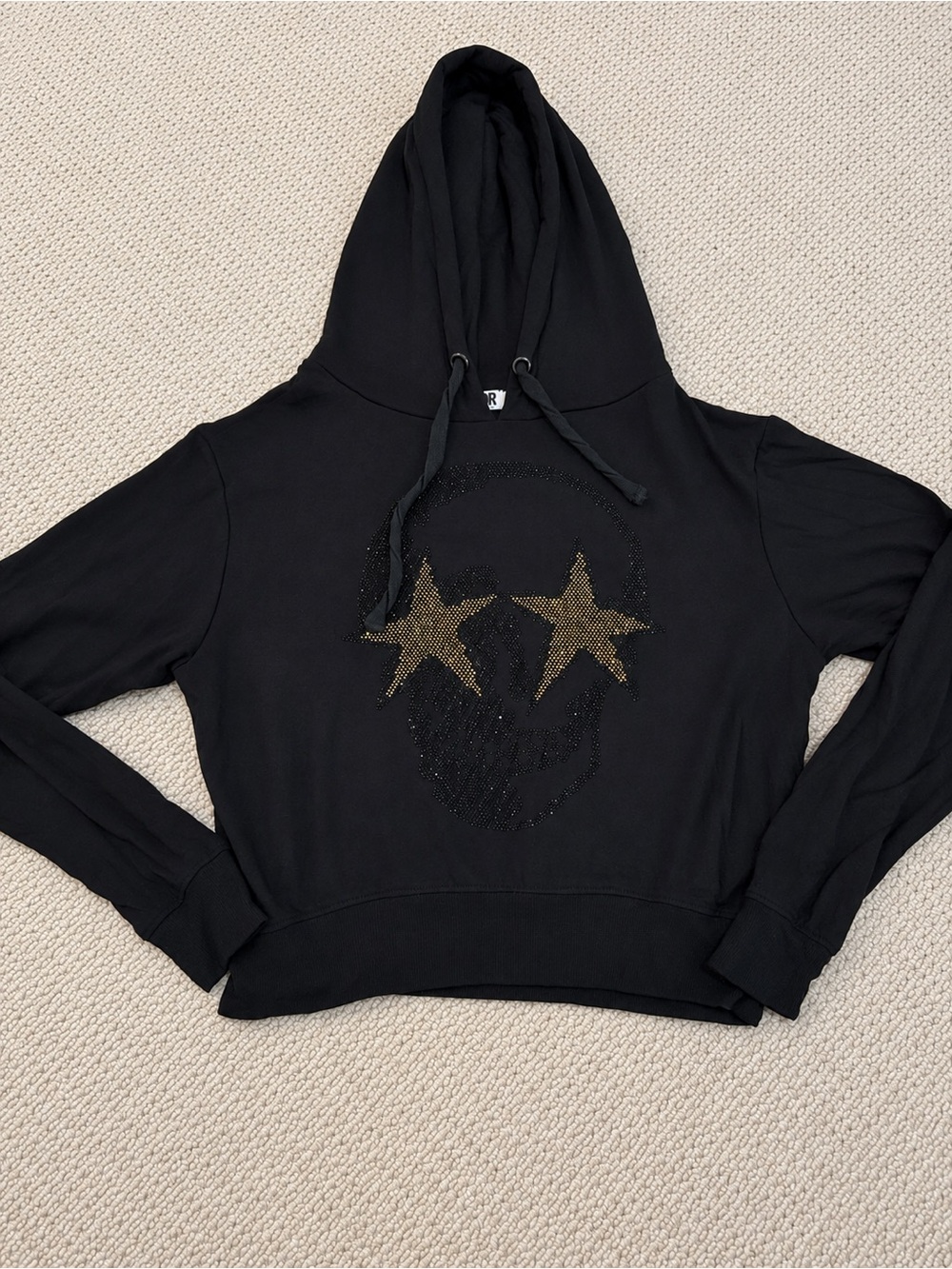 CHRLDR Black Hoodie with Gold Star Skull Motif